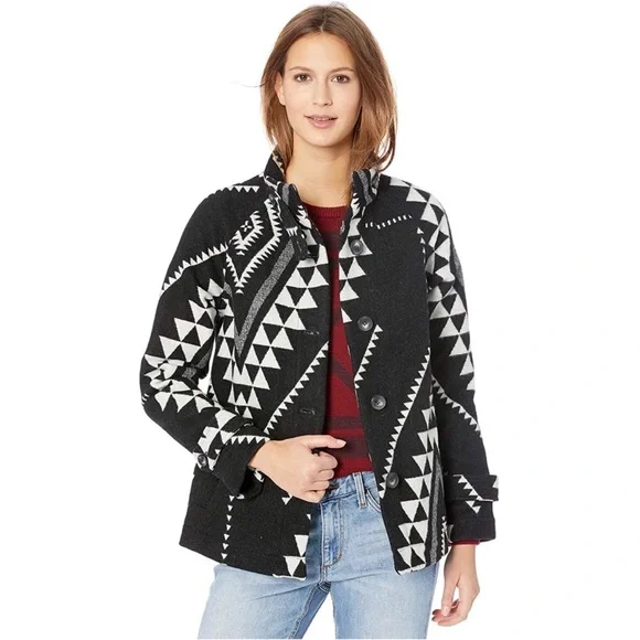 Pendleton Black Mesa Aztec Virgin Wool Blanket Coat Brand New Womens Size Medium - Picture 2 of 8